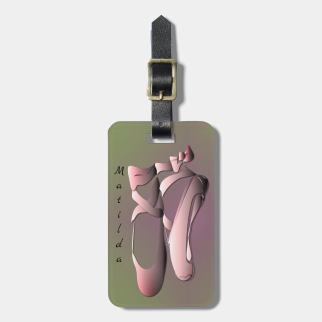 Pink Ballet Zehenschuhe mit Adresse auf Pflaumenmo Gepäckanhänger (Vorderseite vertikal)