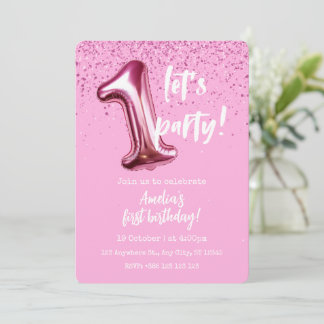 Pink Balloon 1. Geburtstagsfeier Party Einladung