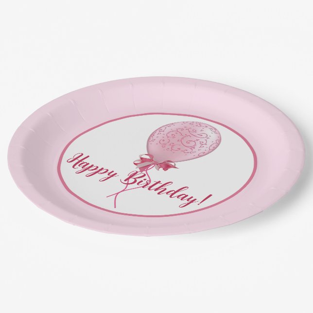Pink Balloon 1 Pappteller (Schrägansicht)