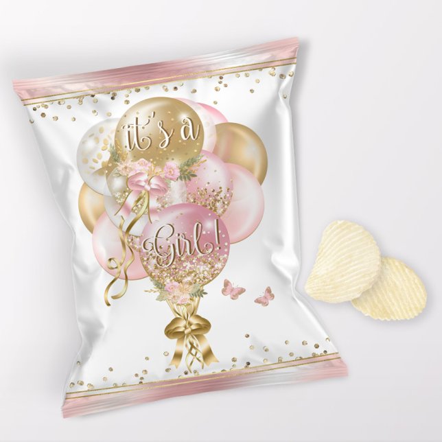 Pink Balloon Baby Dusche Chip Bag Wrappers Flyer (1 ounce snack bag wrapper flyer. )