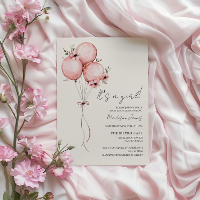 Pink Balloon Baby Dusche Einladung (Von Creator hochgeladen)