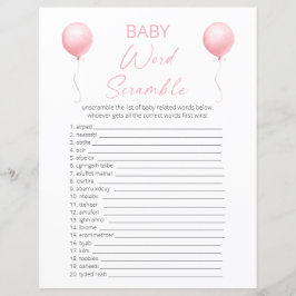 Pink Balloon Baby Dusche Word Scramble