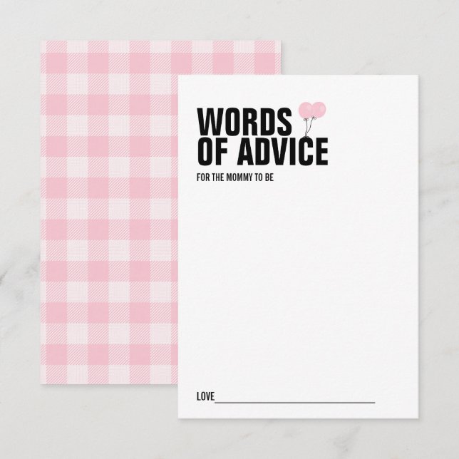 Pink Balloon Baby Shower Mommy Advice Card Einladung (Vorne/Hinten)