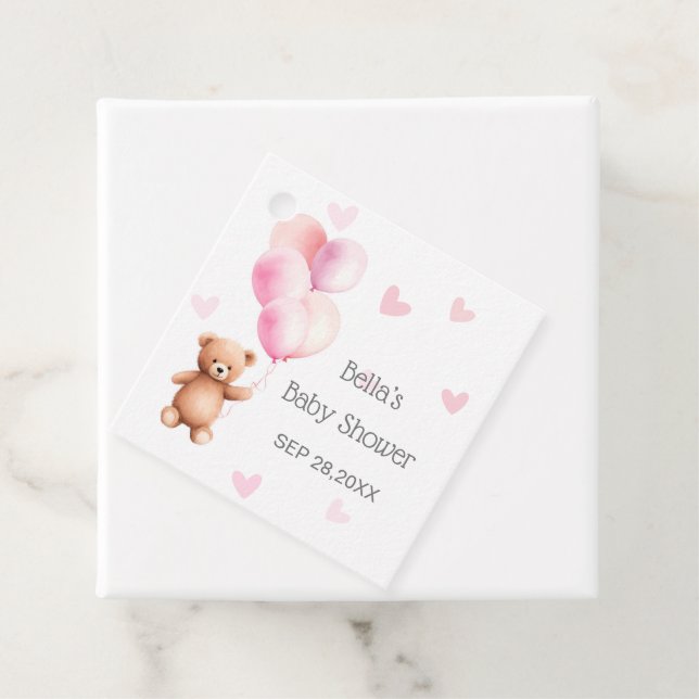 Pink Balloon Bear Heart Baby Dusche Geschenkanhänger (Beispiel)