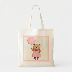 Pink Balloon Bear mit Kariertem Outfit Tragetasche