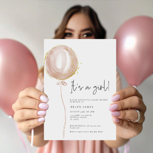 Pink Balloon Die Girl Baby Dusche Einladung