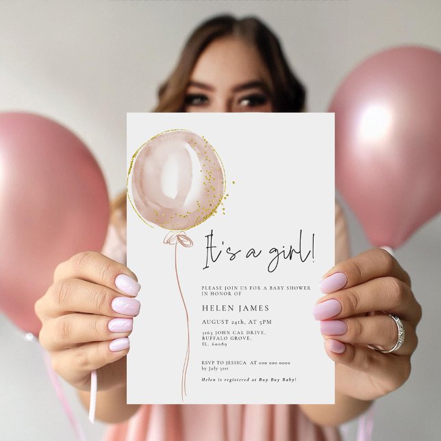 Pink Balloon Die Girl Baby Dusche Einladung (Von Creator hochgeladen)