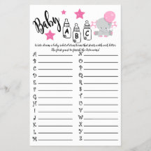 Pink Balloon Elephant Baby ABC Baby Showcard
