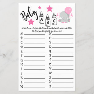 Pink Balloon Elephant Baby ABC Baby Showcard Flyer
