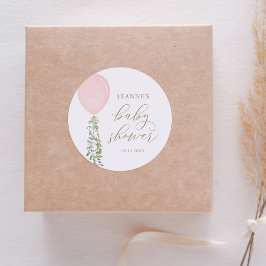 Pink Balloon Eucalyptus Baby Dusche Runder Aufkleber