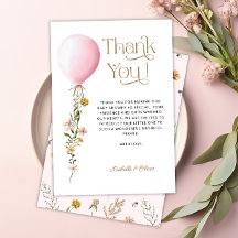 Pink Balloon Floral Baby Dusche Danke Karte