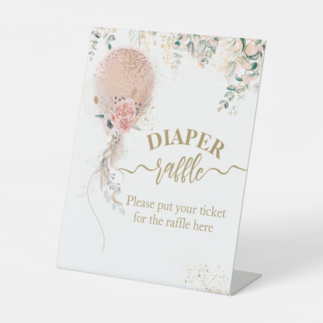 Pink Balloon Floral Eucalyptus Baby Duschwanne Win Sockelschild (Vorderseite)