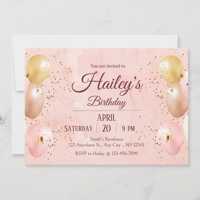 Pink Balloon Geburtstagsparty Einladung (Vorderseite)