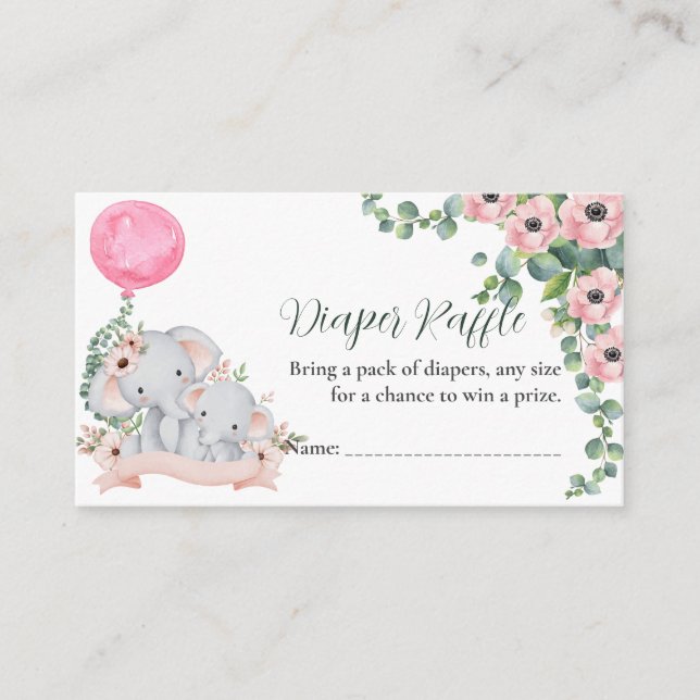 Pink Balloon Mama Baby Elephant Diaper Gewinnkarte Begleitkarte (Vorderseite)