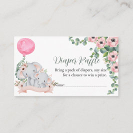 Pink Balloon Mama Baby Elephant Diaper Gewinnkarte Begleitkarte