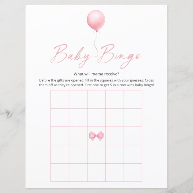 Pink Balloon Modern Baby Show Bingo Game (Vorderseite)