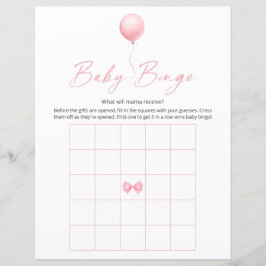 Pink Balloon Modern Baby Show Bingo Game