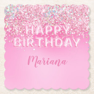 Pink Balloon Ombre Scalloped Birthday Party Untersetzer
