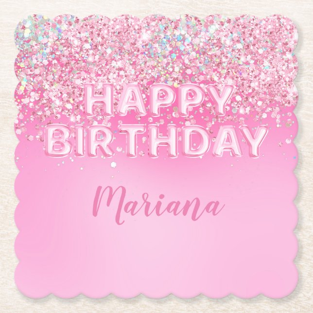 Pink Balloon Ombre Scalloped Birthday Party Untersetzer (Vorderseite)