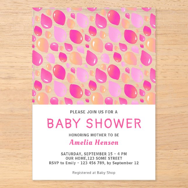 Pink Balloon Pattern Baby Girl Baby Dusche Acryleinladungen (Vorderseite)