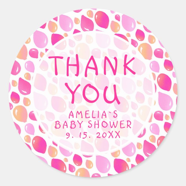 Pink Balloon Pattern Baby Girl Baby Dusche Runder Aufkleber (Vorderseite)