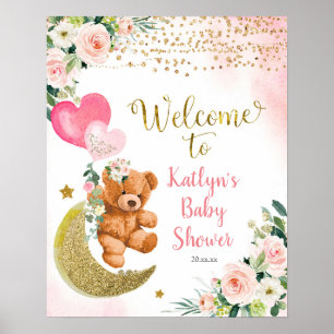 Pink Balloon Teddy Bear Baby Dusche Begrüßungszeic Poster