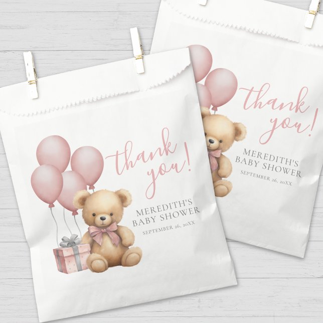 Pink Balloon Teddy Bear Babydusche Geschenktütchen (Pink Balloon Teddy Bear Baby Shower Favor Bag)