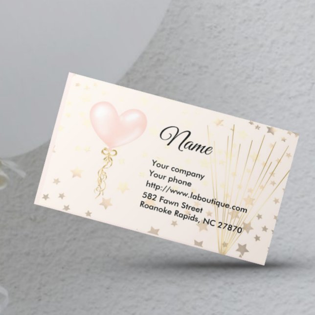 Pink Balloon und Stars Business Card Visitenkarte (Von Creator hochgeladen)