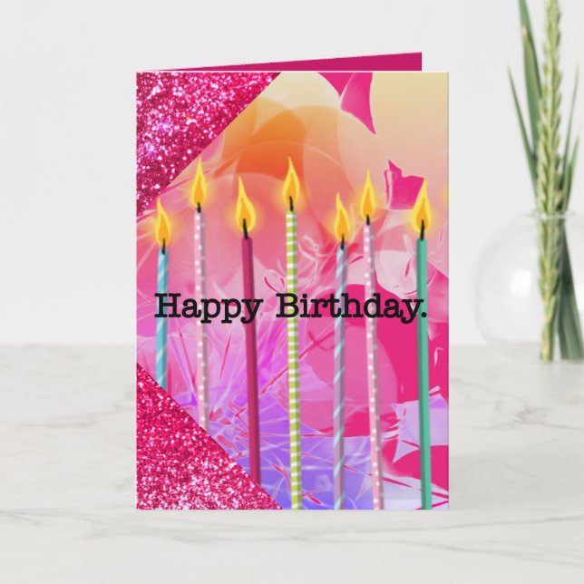 Pink Balloons and Candles Girly Birthday Karte (Vorderseite)