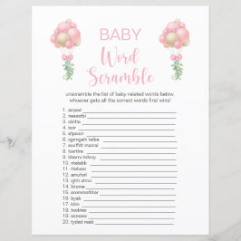 Pink Balloons Baby Dusche Word Scramble