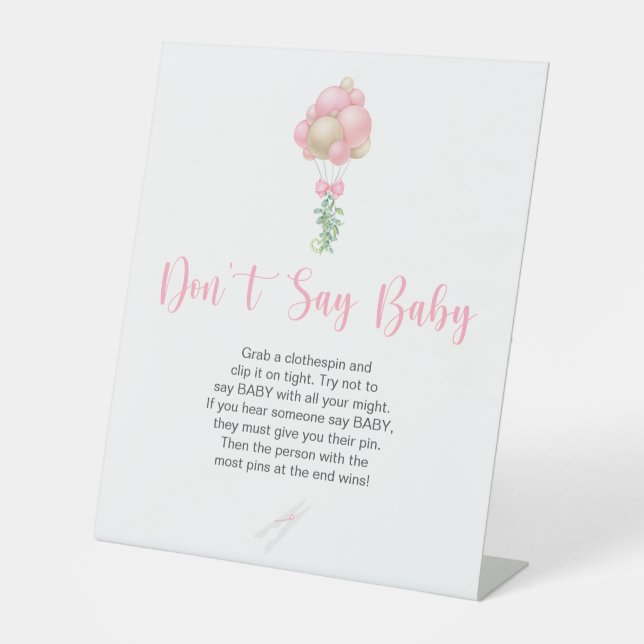 Pink Balloons Babydusche Say Baby nicht Sockelschild (Vorderseite)
