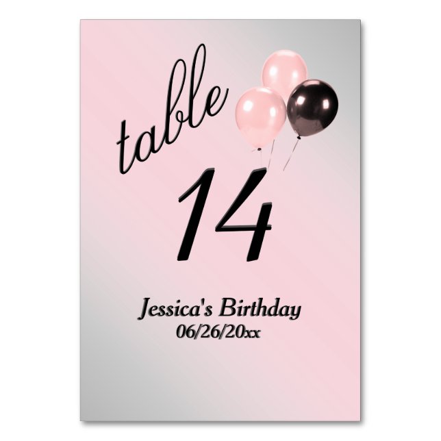 Pink Balloons Benutzerdefinierte Text-Tischnummer Tischnummer (Vorderseite)