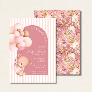 Pink Balloons & Bloom Baby Dusche Einladung