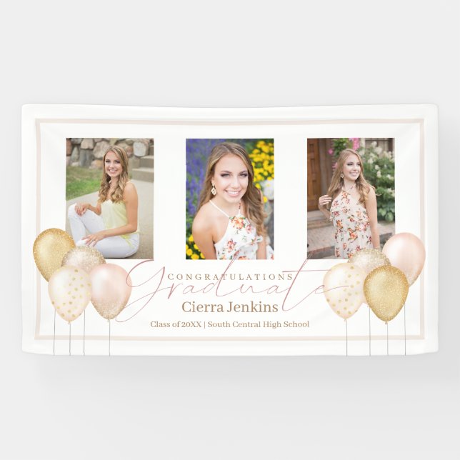 Pink Balloons Drei Fotos Kalligraphie Abschluss Banner (Horizontal)