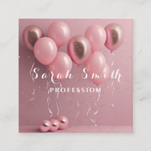 Pink Balloons Glitzer Gold Event Hochzeit Party Quadratische Visitenkarte