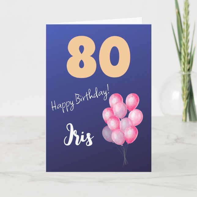 PINK BALLOONS GLÜCKLICH 80. GEBURTSTAGSKARTE FEIERTAGSKARTE (Vorderseite)