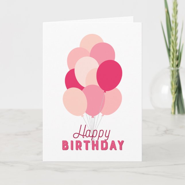 Pink Balloons Happy Birthday Karte (Vorderseite)