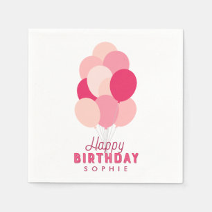 Pink Balloons Happy Birthday Serviette