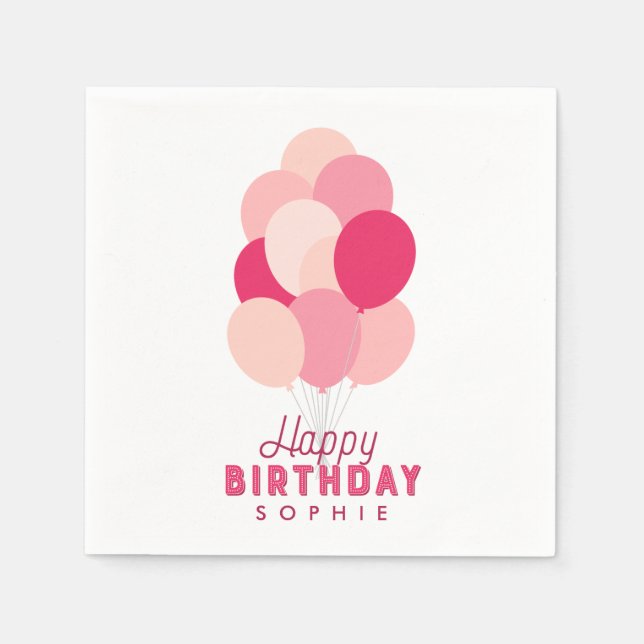 Pink Balloons Happy Birthday Serviette (Vorderseite)