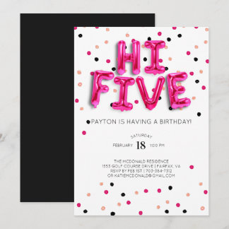 Pink Balloons | Hi Five 5. Geburtstag Einladung