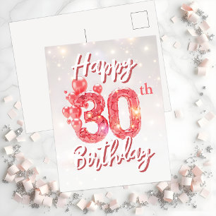 Pink Balloons & Sparkling Confetti 30. Geburtstag Postkarte