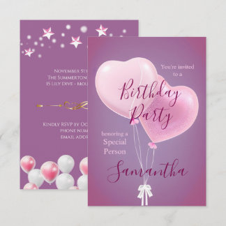 Pink Balloons Special Person Geburtstagsparty Einladung