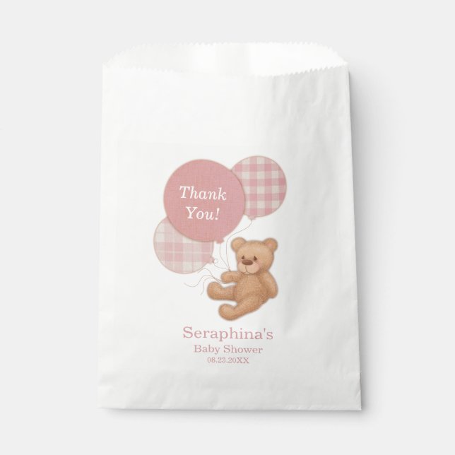 Pink Balloons Teddy Bear Baby Dusche Vielen Dank Geschenktütchen (Vorderseite)