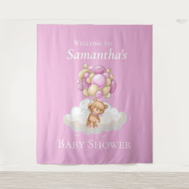 Pink Balloons Teddy Bear Babydusche Wandteppich