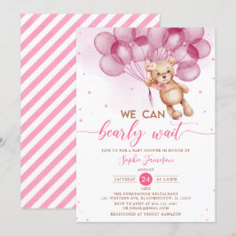 Pink Balloons Teddy Bear Girl Babydusche Einladung
