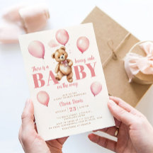 Pink Balloons Teddy Bear Girl Modern Baby Dusche