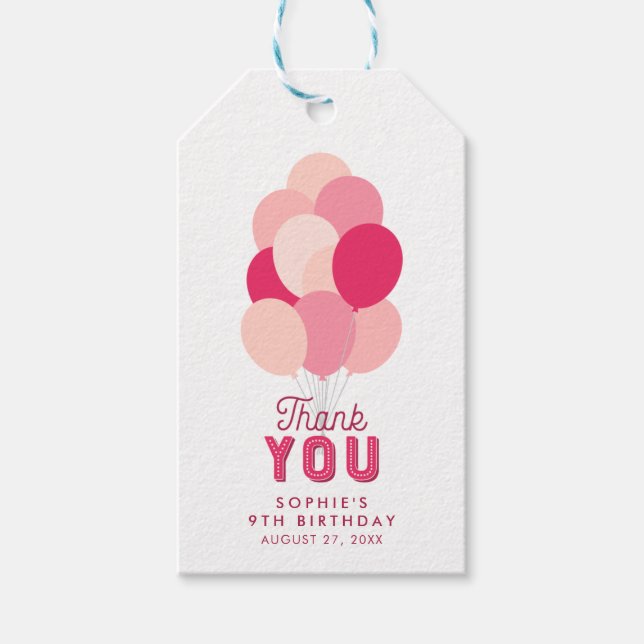 Pink Balloons Vielen Dank Geschenkanhänger (Vorderseite)