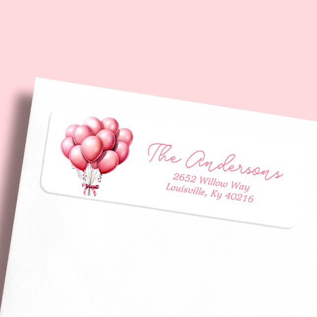 Pink Balloons Watercolor Girl Babydusche Adresse (Von Creator hochgeladen)