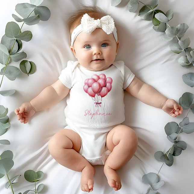 Pink Balloons Watercolor Girl Babydusche Baby Strampler (Von Creator hochgeladen)