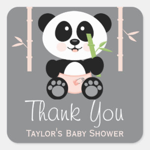 PInk Bamboo Panda Baby Dusche Danke Stickers